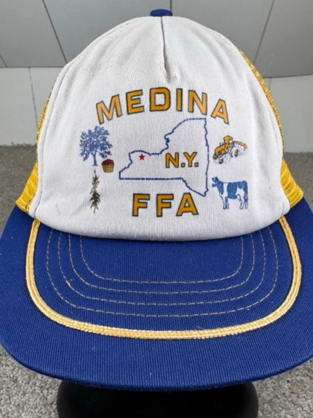True Vintage 60s 70s SnapBack Medina NY FFA Mesh Hat Farmer Trucker Cap USA